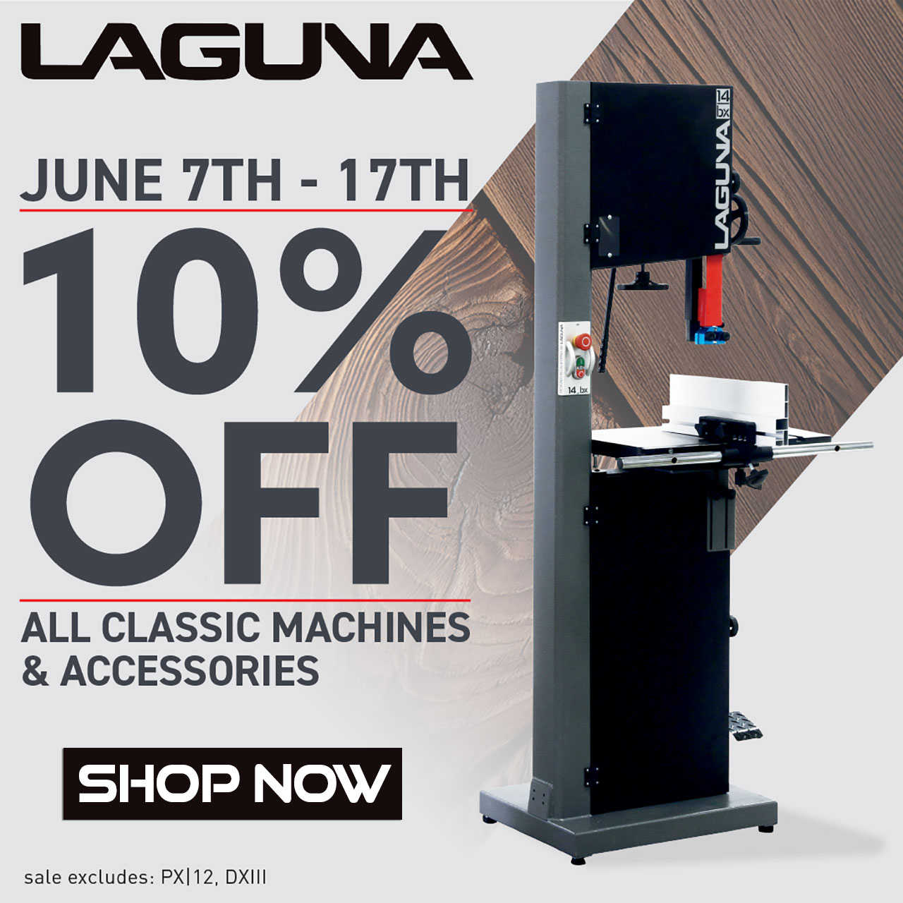 10% Off All Laguna Classic Machines and Accessories